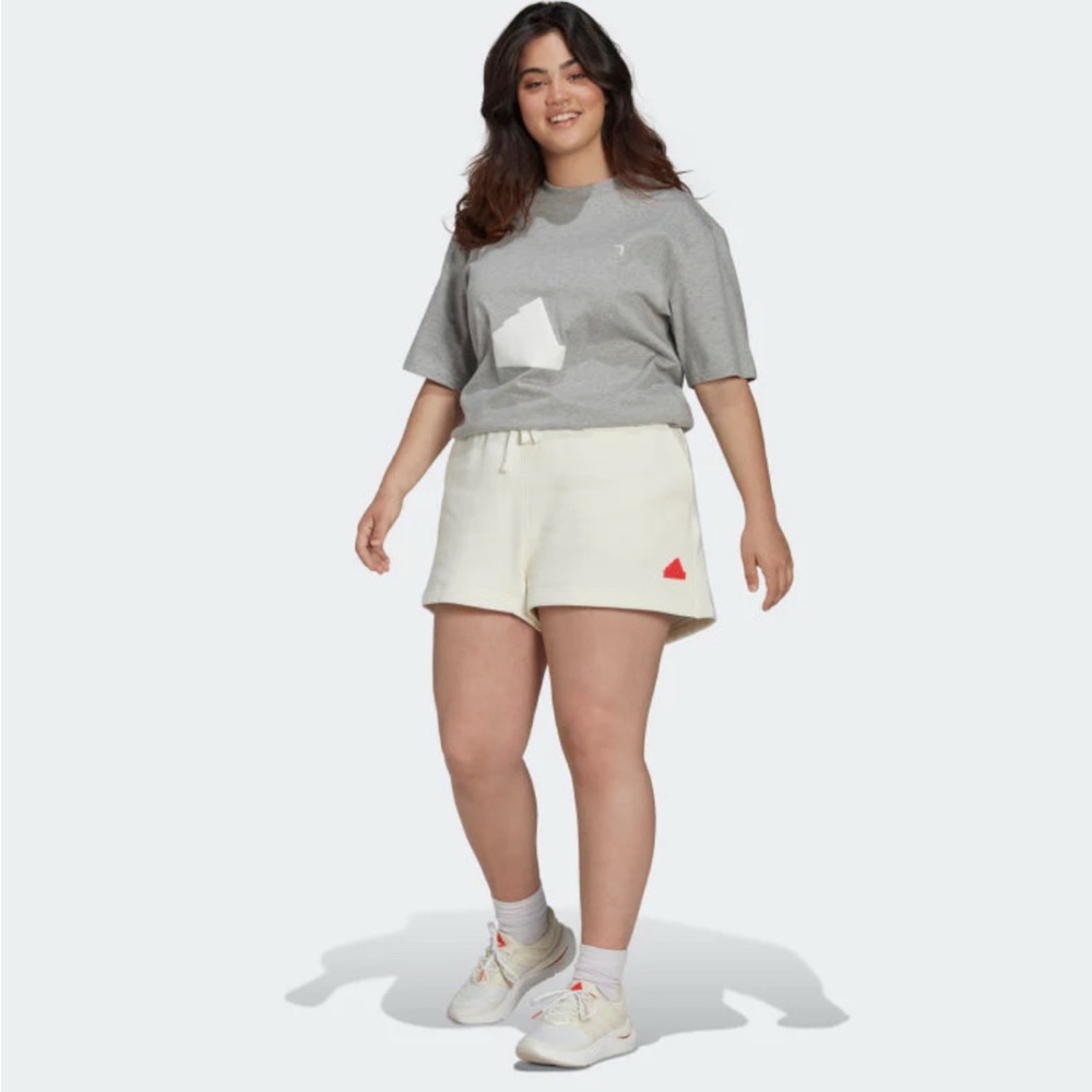 NWT [Adidas] Ps Fleece Drawstring Sweatshorts In Off White Women’s Plus Size 3X - Picture 5 of 14